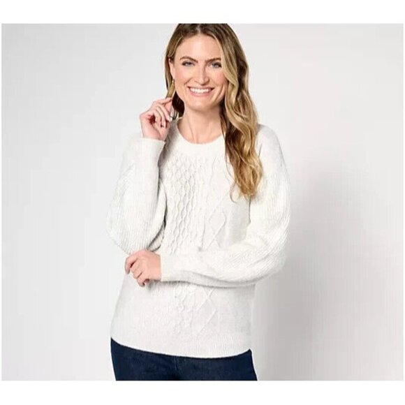 AnyBody Mixed Stitch Crewneck Sweater Light Hthr Grey XS A670913 - Picture 1 of 1